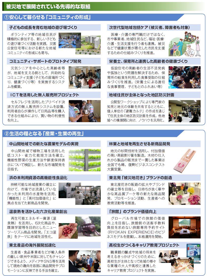 図表 3-4-9 被災地で展開されている先導的なモデルの具体例