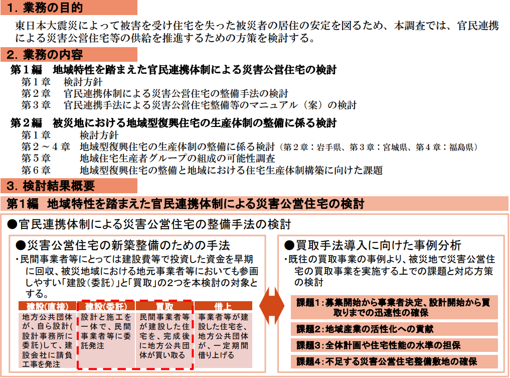 図表 5-2-25_1　官民連携による地域特性を踏まえた災害公営住宅等の整備に係る検討業務【概要版】