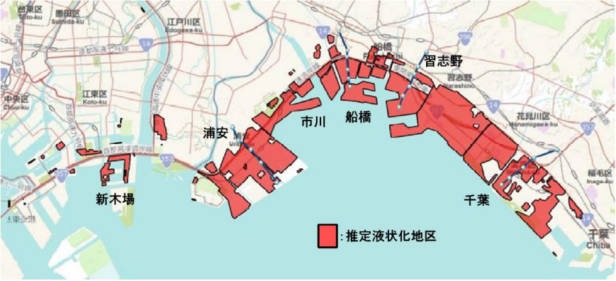 図表 5-4-14 東京湾岸北部の液状化発生地区
