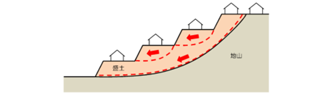 図表 5-4-5 「盛土全体とひな壇部分複合的変形」模式図