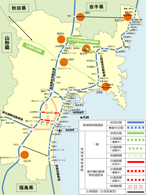 図表 5-5-19 宮城県の高規格道路ネットワーク