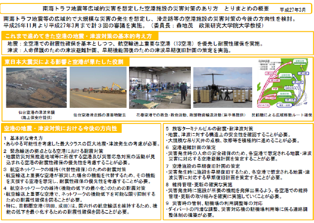 図表 5-7-15 南海トラフ地震等広域的災害を想定した空港施設の災害対策のあり方とりまとめの概要