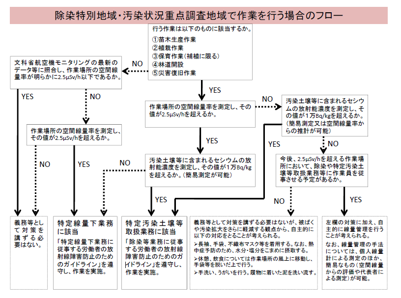 図表 6-3-8 除染特別地域・汚染状況上重点計画で作業を行う場合のフロー図