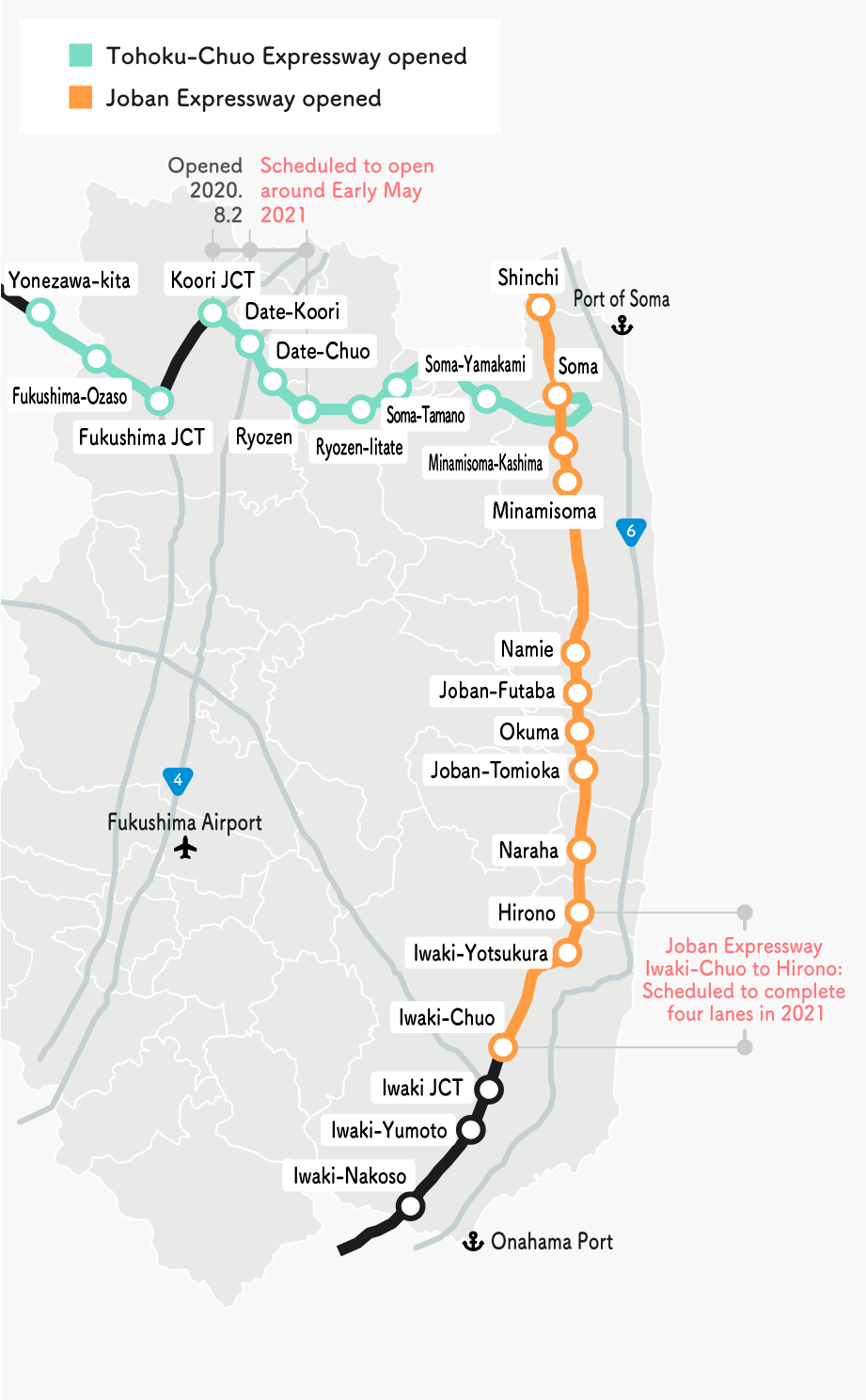 Status of restoration and development 3 Tohoku-Chuo Expressway (to 2020), Joban Expressway (to 2020)