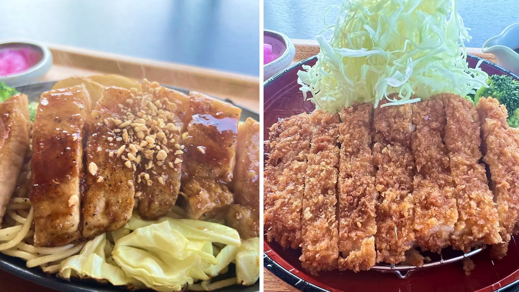 だるま2大人気メニュー 麓山高原豚トンテキ定食と熟成ロースとんかつ定食