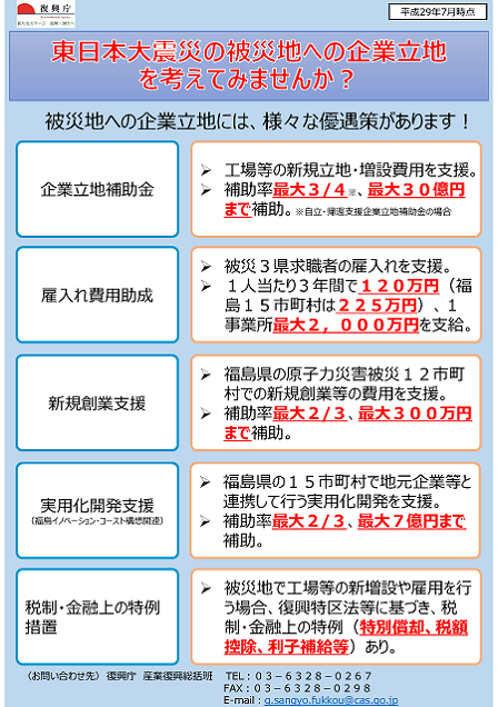 被災地における企業立地優遇策